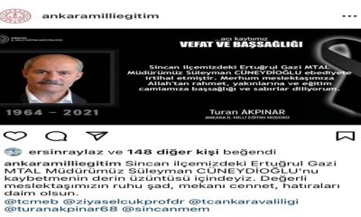 Hataylı Bürokratımız Ankara Sincan MTAL Müdürü Süleyman CÜNEYDİOĞLU  vefat etti